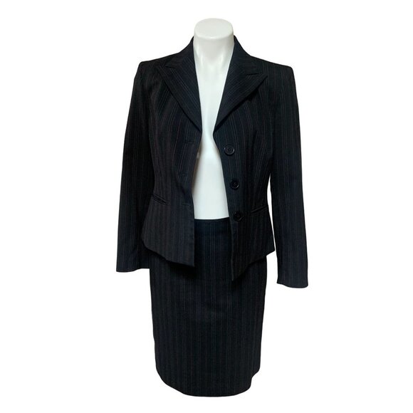 Anne Klein Pin Stripe Skirt Suit Petite 6 Blazer + Pencil Skirt Gray Pink - Picture 8 of 14